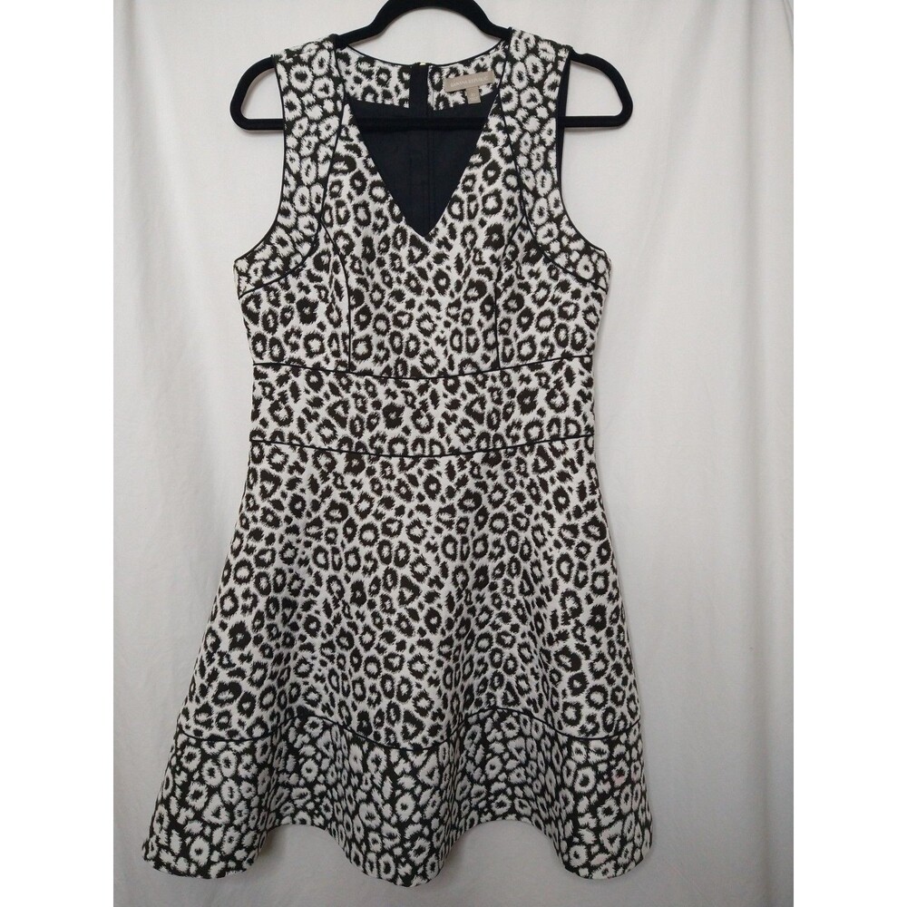 Banana Republic Black White Animal Print Leopard Quilted Dress Size 10 Fit Flare